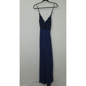 Lulu's Dress Blue Madalyn Navy Blue Lace Maxi Crochet Bodice Dress  X-Small
